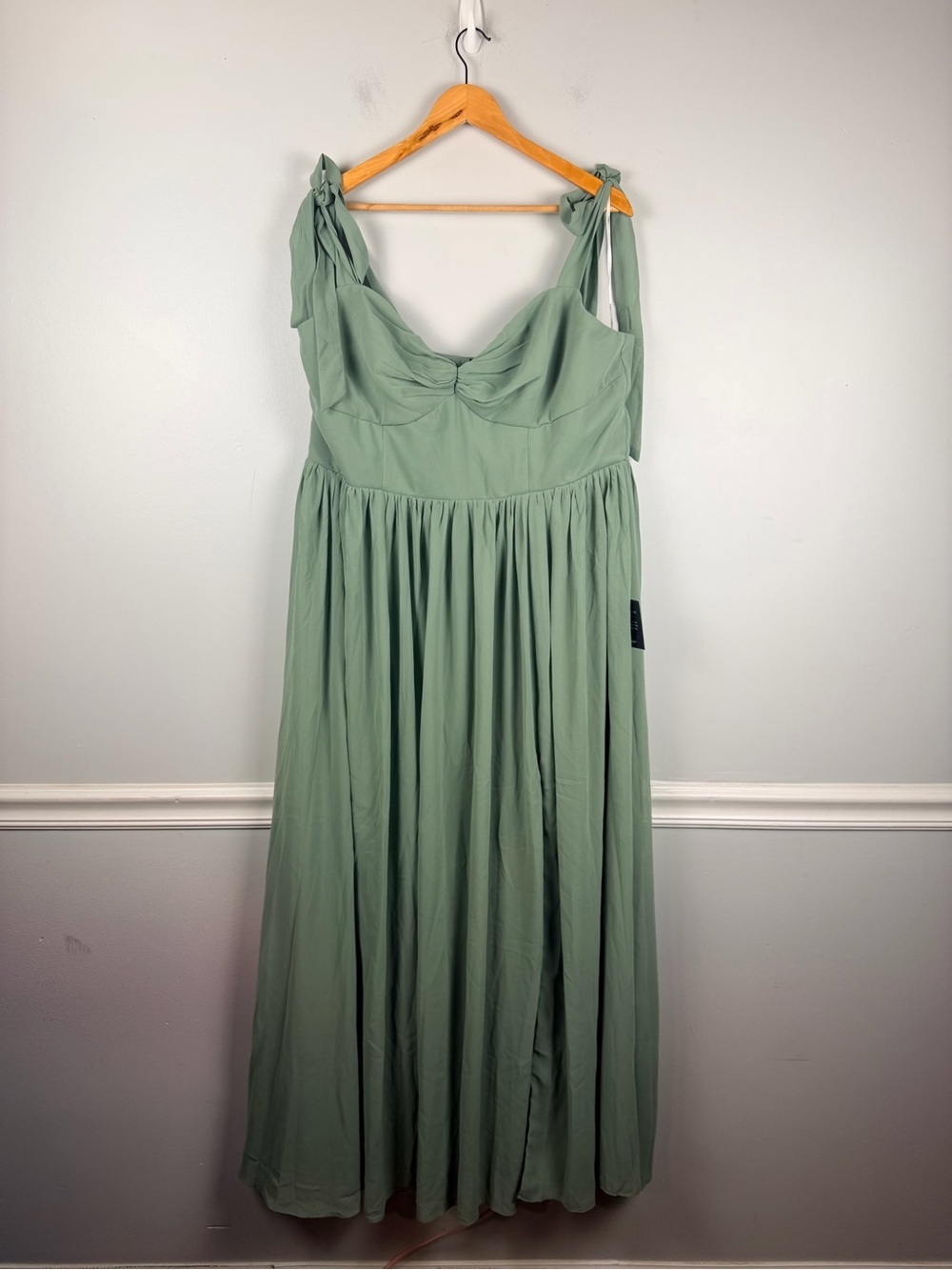 Lulus Radiant Charisma Sage Brush Chiffon Ruched Tie-Strap Maxi Dress XL Sage - Picture 2 of 12